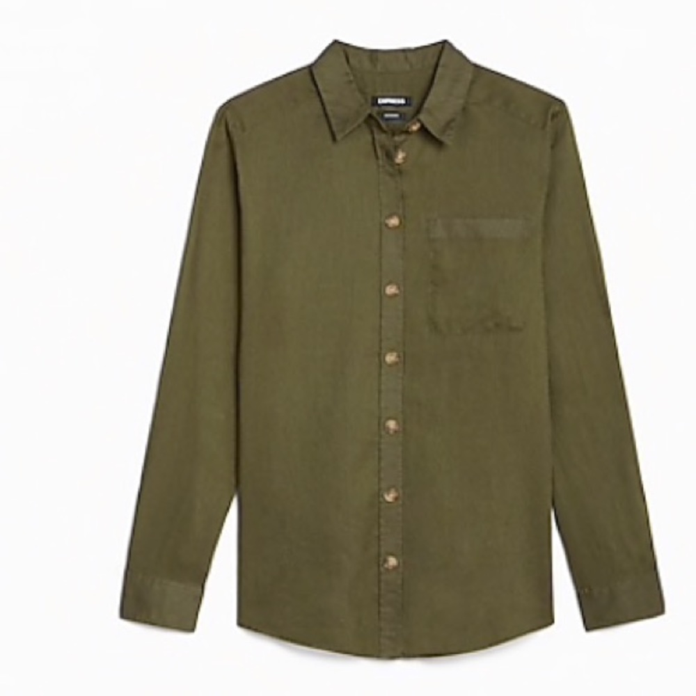 Express linen blend army green boyfriend shirt